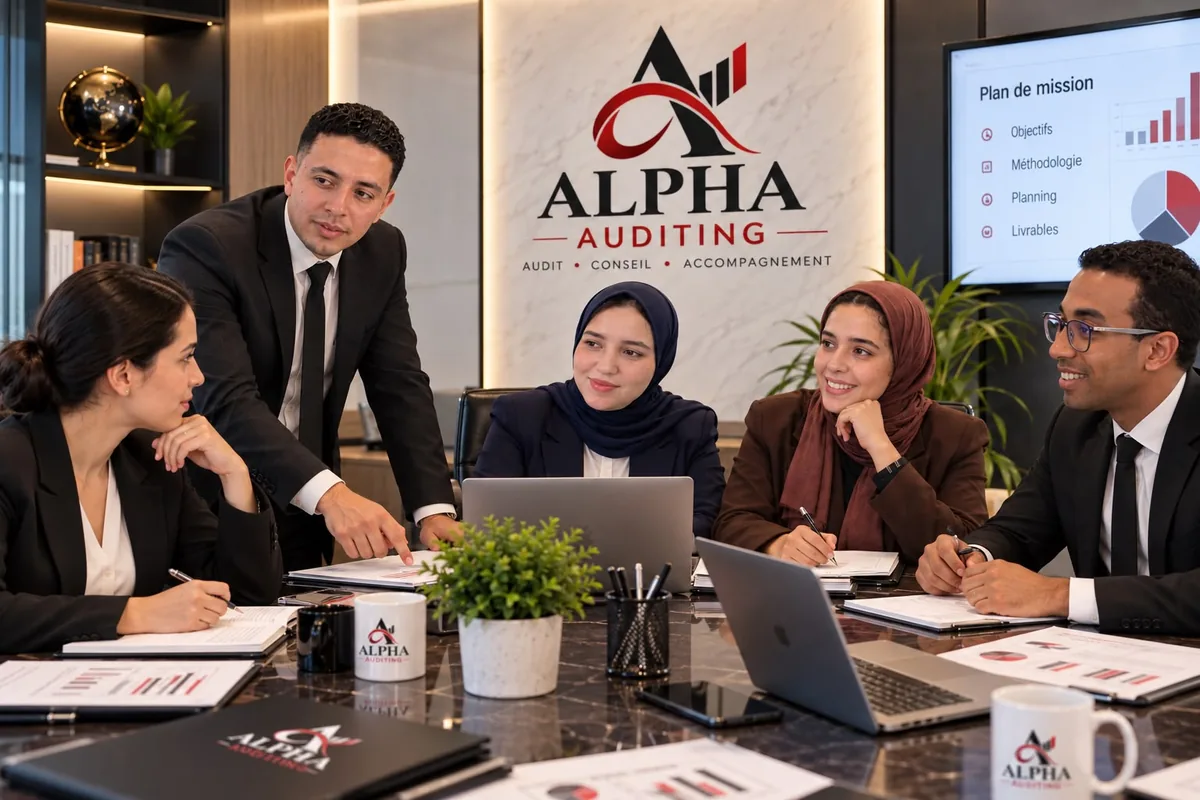 L'équipe Alpha Auditing en réunion de préparation d'une mission au cabinet